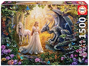 Puzzle educa1500 piezas, Dragon, Princesa y Unicornio