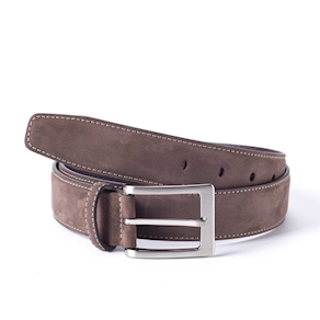 Cinturón de nobuck con costura en contraste, color marrón B-NOBLE-MARRON